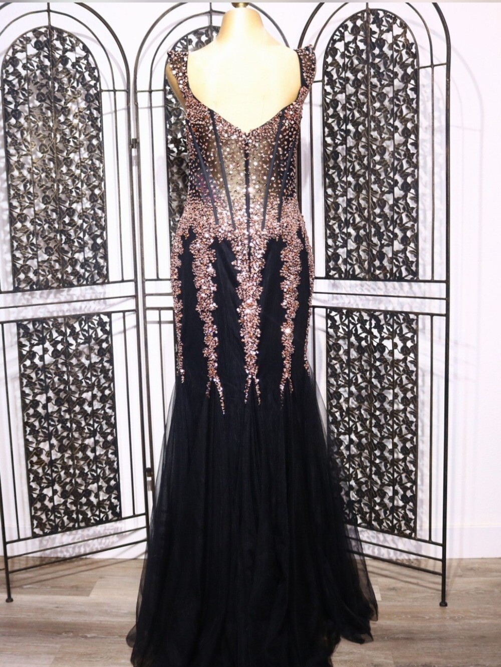 NWT Jovani 51115 Black Rose Gold Sequin Mermaid Gown Size 10 - Picture 3 of 13